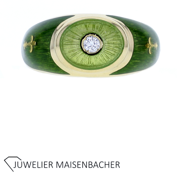 Faberge Ring mit grüner Emaille und Brillant limitiert auf 300 Stück Gold – Bild 2