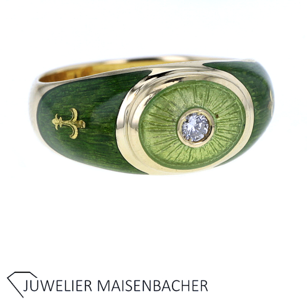 Faberge Ring mit grüner Emaille und Brillant limitiert auf 300 Stück Gold