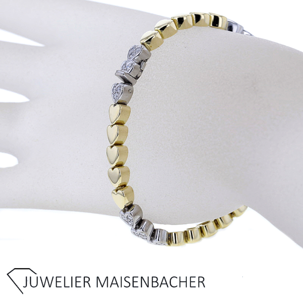 Bicolor Heart to Heart Armband mit Diamanten in Gold gereihte Herzen – Bild 2