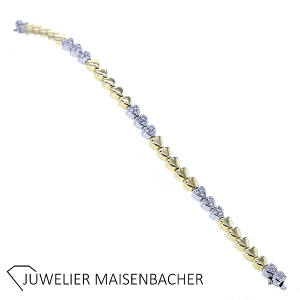 Bicolor Heart to Heart Armband mit Diamanten in Gold gereihte Herzen – Bild 3