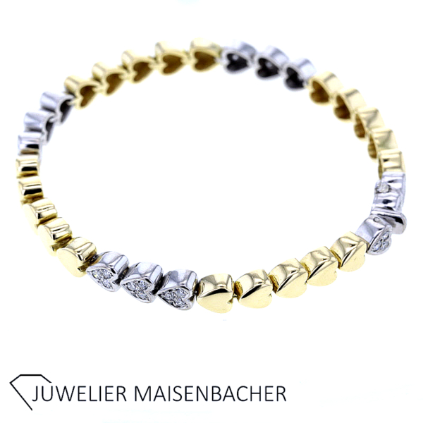 Bicolor Heart to Heart Armband mit Diamanten in Gold gereihte Herzen