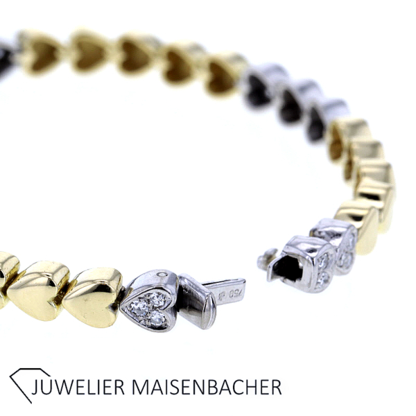 Bicolor Heart to Heart Armband mit Diamanten in Gold gereihte Herzen – Bild 4