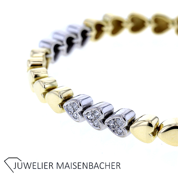 Bicolor Heart to Heart Armband mit Diamanten in Gold gereihte Herzen – Bild 6