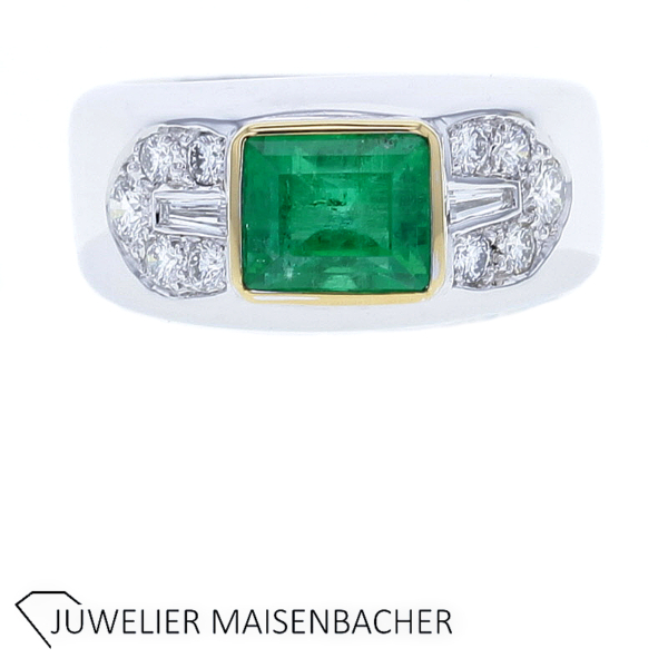 Atemberaubender Ring mit Smaragd und Diamanten 750er Weißgold