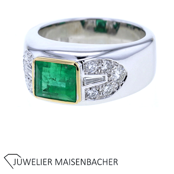 Atemberaubender Ring mit Smaragd und Diamanten 750er Weißgold – Bild 2