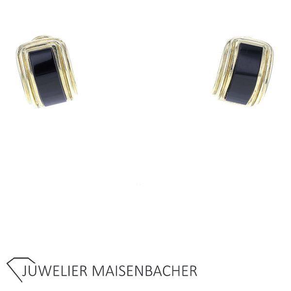 Wunderschöne Stecker Ohrclips mit Onyx in Gelbgold