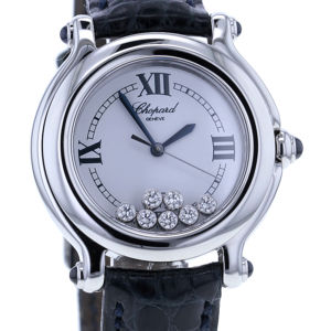 Chopard Happy Sport, Edelstahl, 7 bewegliche Brillanten, 5 Saphire, Durchm. 32mm