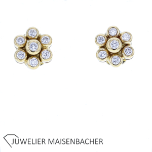 Blumen Flower Ohrstecker mit Brillanten in 750er Gelbgold
